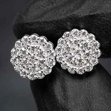 1.50Ct Flower Cluster Sterling Silver Moissanite Stud Earrings White Gold Plated