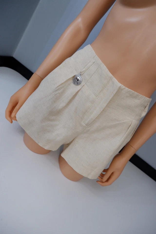 Mini calça quente Matthew Williamsson shorts creme mistura de lã tamanho Reino Unido 10 - Imagem 2 de 4