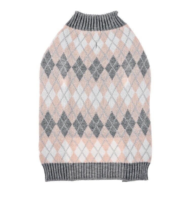 Vibrant Life Pink & Gray Pastel Argyle Pattern Knit Warm Dog Vibrant Life Pink & Gray Pastel Argyle Pattern Knit Warm Dog