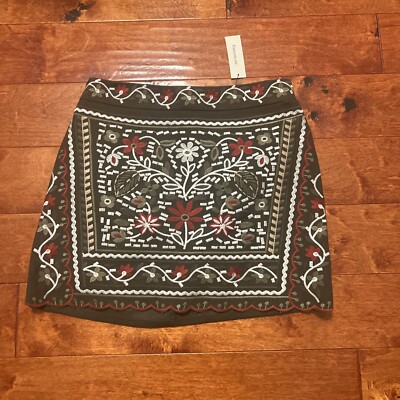 Olive Floral Embroidered Skirt NWT $54 Large Francesca s Miami Boutique