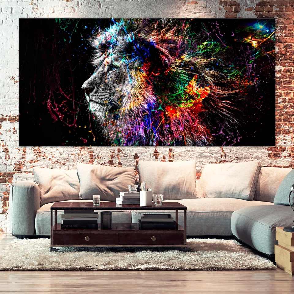 Löwe Bunt Tiere VLIES LEINWAND DEKO BILDER WANDBILDER XXL WOHNZIMMER GROß - Bild 1 von 3