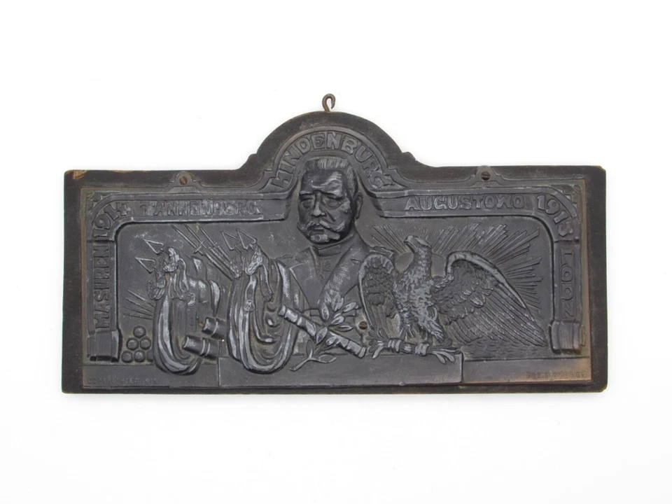 Placa patriótica original de la Primera Guerra Mundial Hindenburg 1914-1915 Masuren Tannedberg Lodz Foto 2 de 4