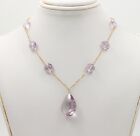 Yellow Gold Necklace Vintage Amethyst Droplet 14K