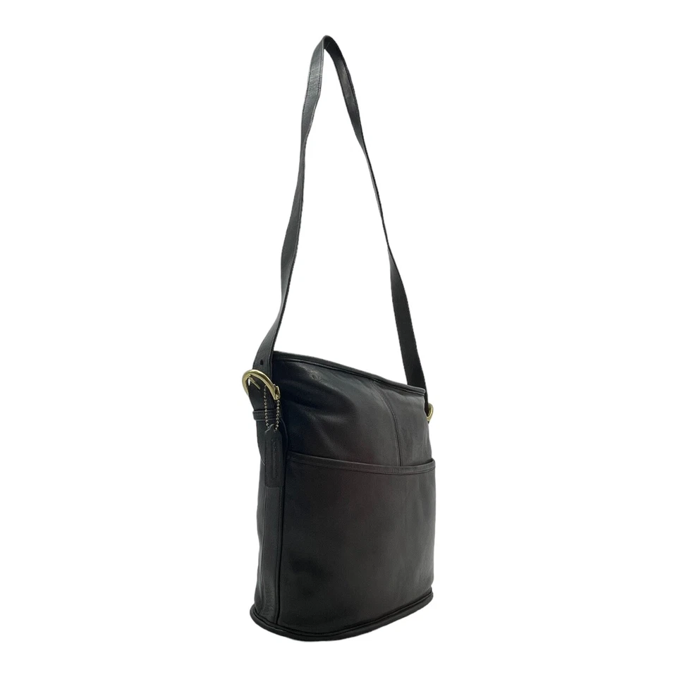Bolso de hombro vintage COACH BLEECKER 4153 cuero liso cubo bolso de mano NEGRO Foto 3 de 4