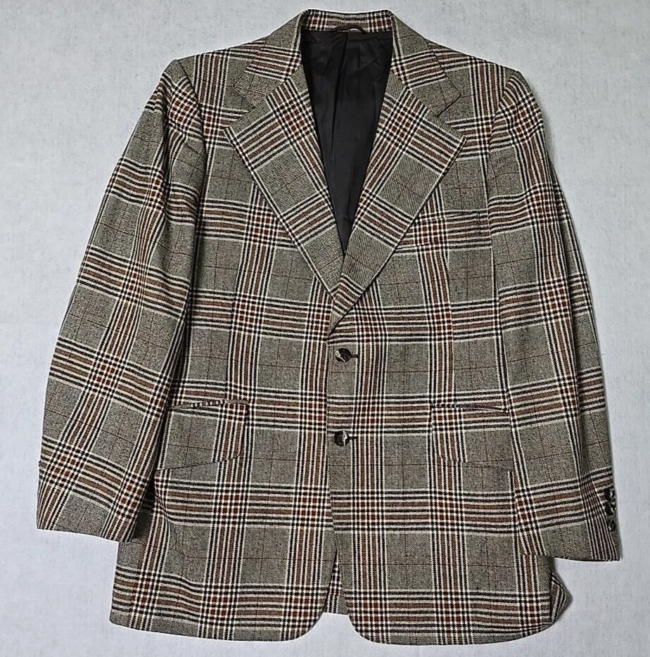 Vtg Phoenix Union Made Brown Rust Plaid 2pc Suit Jacket Vest - No Tag See Desc - Image 2 of 4