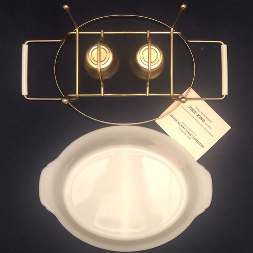 Fire King Anchorwhite Divided Serving Dish with Candle Warmer USA Original Box - Picture 6 of 12