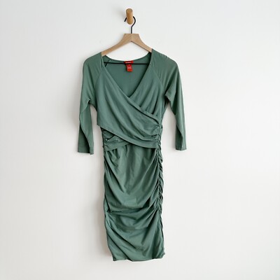 Sundance Eternal Compliment Faux Wrap Ruched Dress Size Small Sage Green
