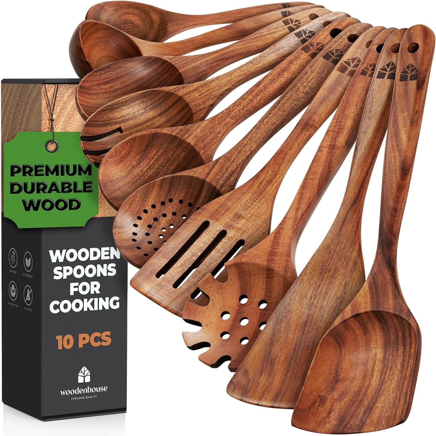 Wooden Spoons for Cooking, 10 Pcs Wooden Cooking Utensils Set – Wooden Utensil S