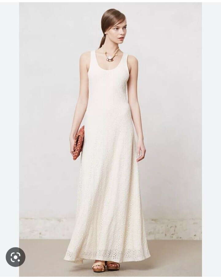 Anthropologie Piper Gore Maxi Carris Dress Cream Lace Sleeveless Size Small