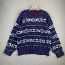 Vintage Wool Blend Knit Sweater Cottage Fair Isle Grandpa Snowflake Men's Large