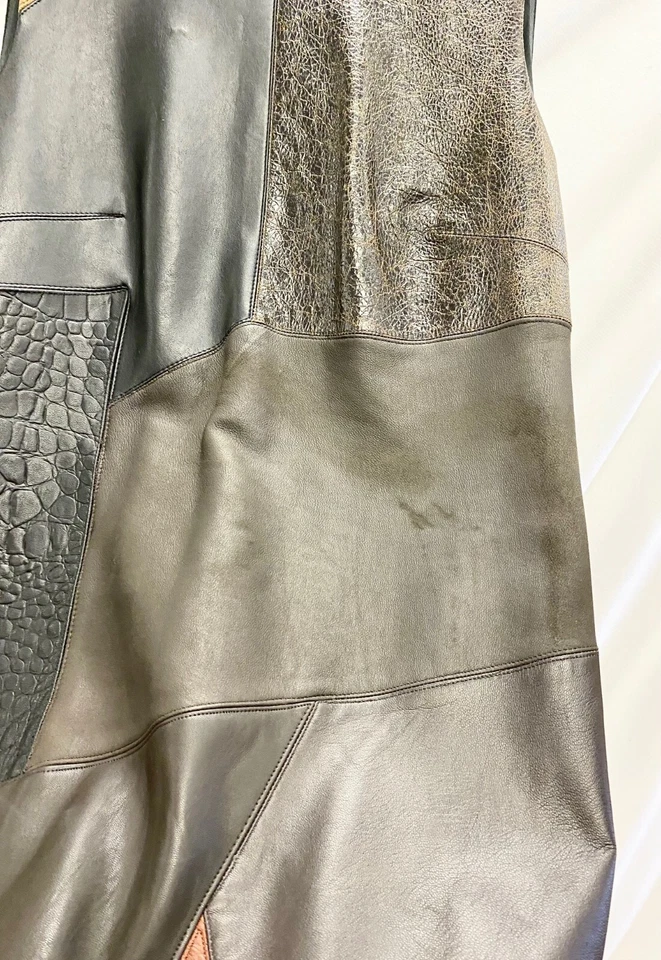 BAILEY 44 Brown Black Leather Patchwork Quilted Knit Back Western Dress M = 8/10 - Image 4 of 4