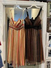 2 Women’s MORRELL MAXIE Silk Cocktail Dresses Red-Yellow-Black Brown-Gold Size 6