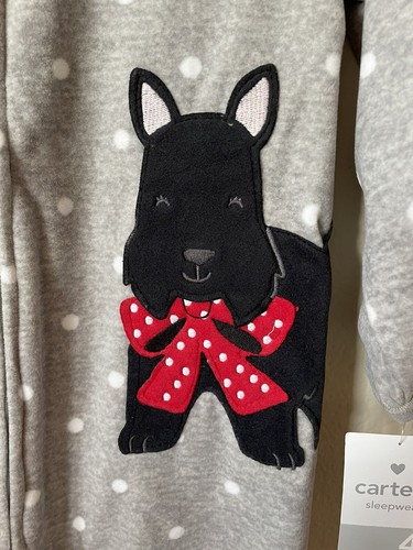NWT Carter's Gray Polka Dot Scottish Terrier Zip Up Girls' Footed Pajamas Size 4 - Picture 4 of 5