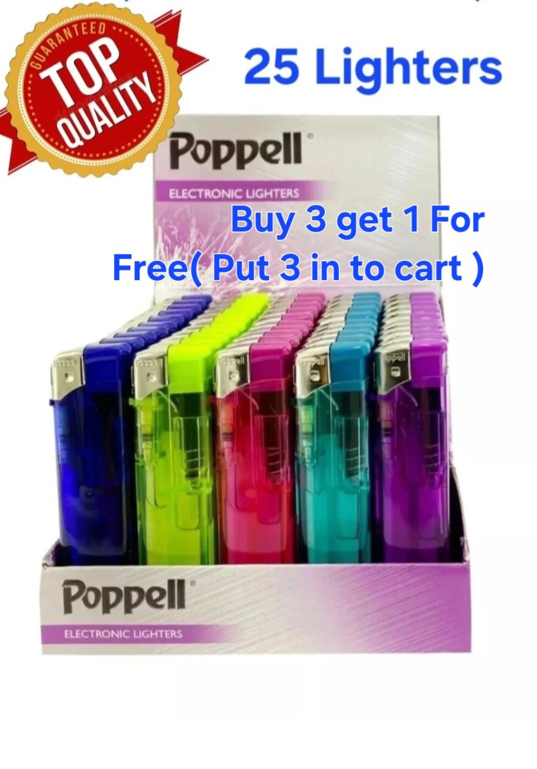Poppell Fire Gas Lighters Refillable X 25 Pack Electronic  Bay 3 get 1 For Free