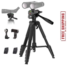 Binocular Tripod, 72” Spotting Scope Tripod Stand with Binocular Adapter and ...