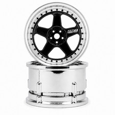 DS Racing DE-014 1/10 RC Drift Wheels Black Chrome 5 Spoke Adjustable Offset 2pc