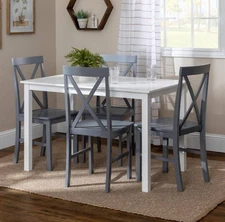 5-Piece White and Grey Solid Wood Farmhouse Dining Set - WALKER EDISON