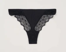 ELSE Lingerie June Thong Cotton And Lace Black Size Medium