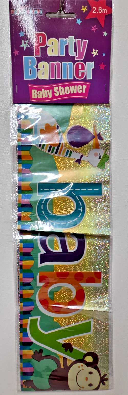 Baby Shower Banner Multicoloured Party Stork Baby Monkey Decoration 2.6m Animals