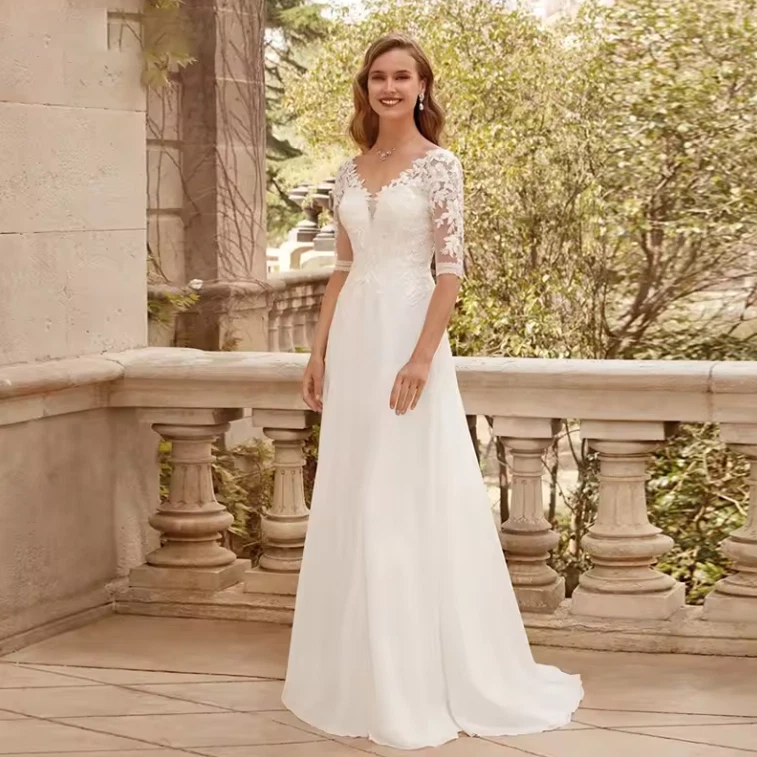 Ivory Ruching Chiffon Wedding Dresses for sale