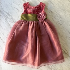 SWEET HEART ROSE Formal Dress Pink  Green Floral Accent Tulle Princess, Sz 5