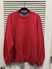 VTG Tommy Hilfiger Sweater Mens Medium Red Cotton Crewneck Crest Logo Pullover