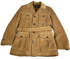 Vintage Sears The Put On Shop Mens 36 Tan Corduroy Belted Sherpa Lined Coat 70s