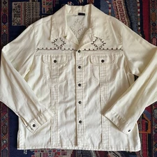 Vintage XL  1970s Sears Roebucks Chain Stitch Denim Shirt Jacket Rockabilly Glam