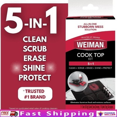 Cooktop Cleaning Kit 5-In-1 Cream Scrubbing Pad Scraper Tool Streak-Free Shine
