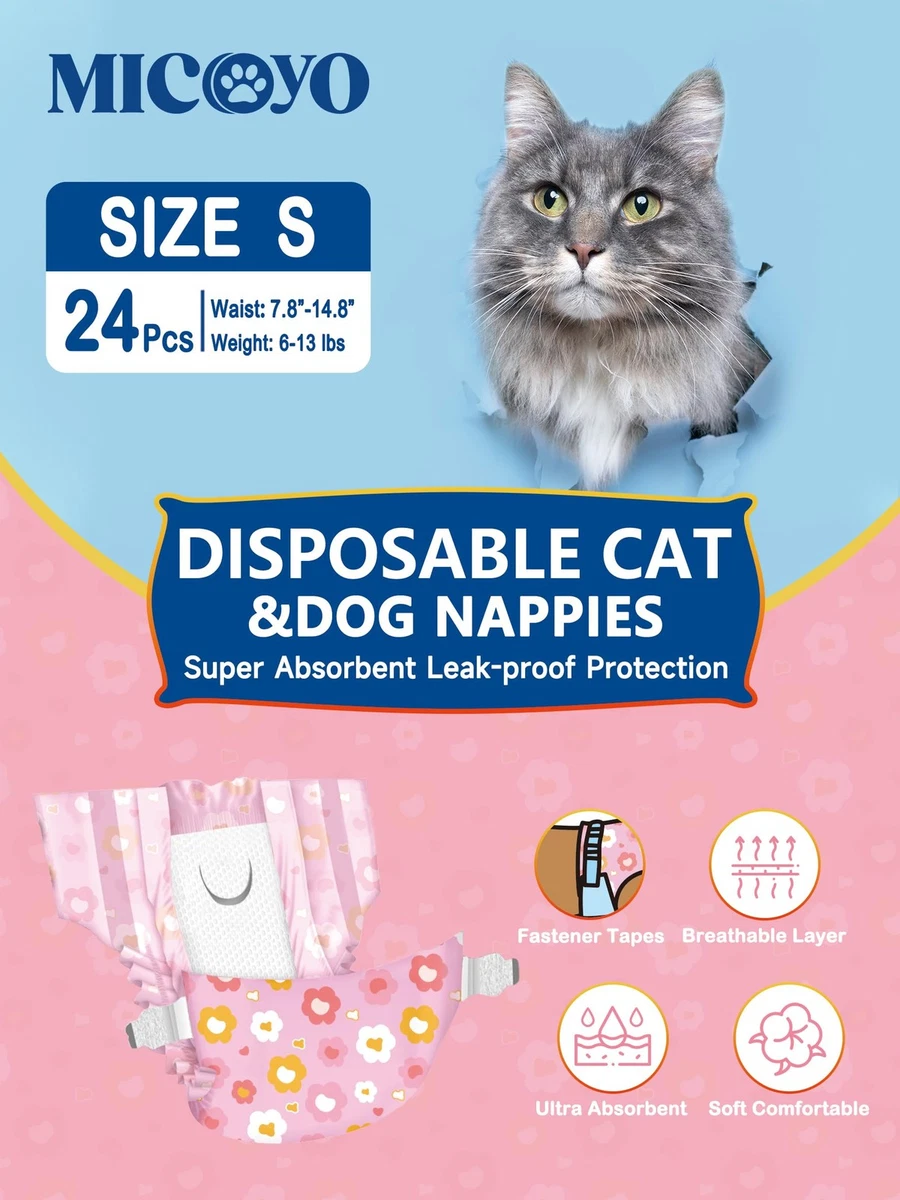 Disposable Cat Diapers Super Absorbent Adjustable Waist Leak-Proof 24 Pack