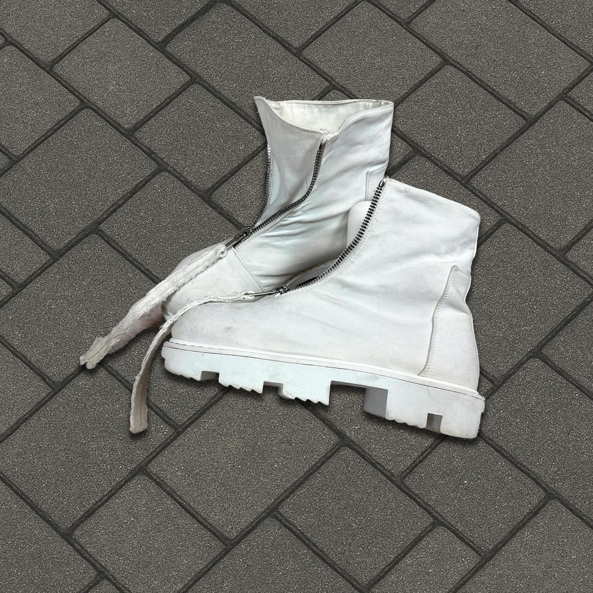 Rick Owens DRKSHDW White Front Zip Megatooth Boots | eBay