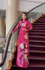 Ao Dai Vietnamese , High Quality Silk, Designer Long Dress With Pants. Size L