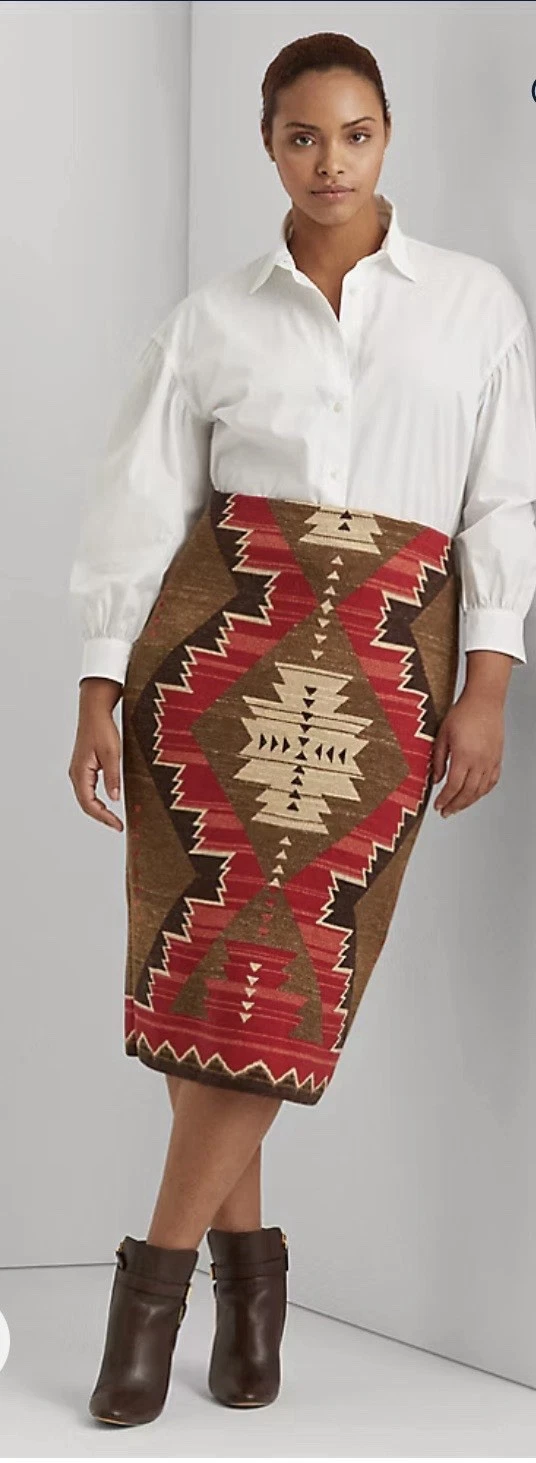 Lauren Ralph Lauren Southwestern Print Cotton/Linen Skirt Straight Cut Size SP