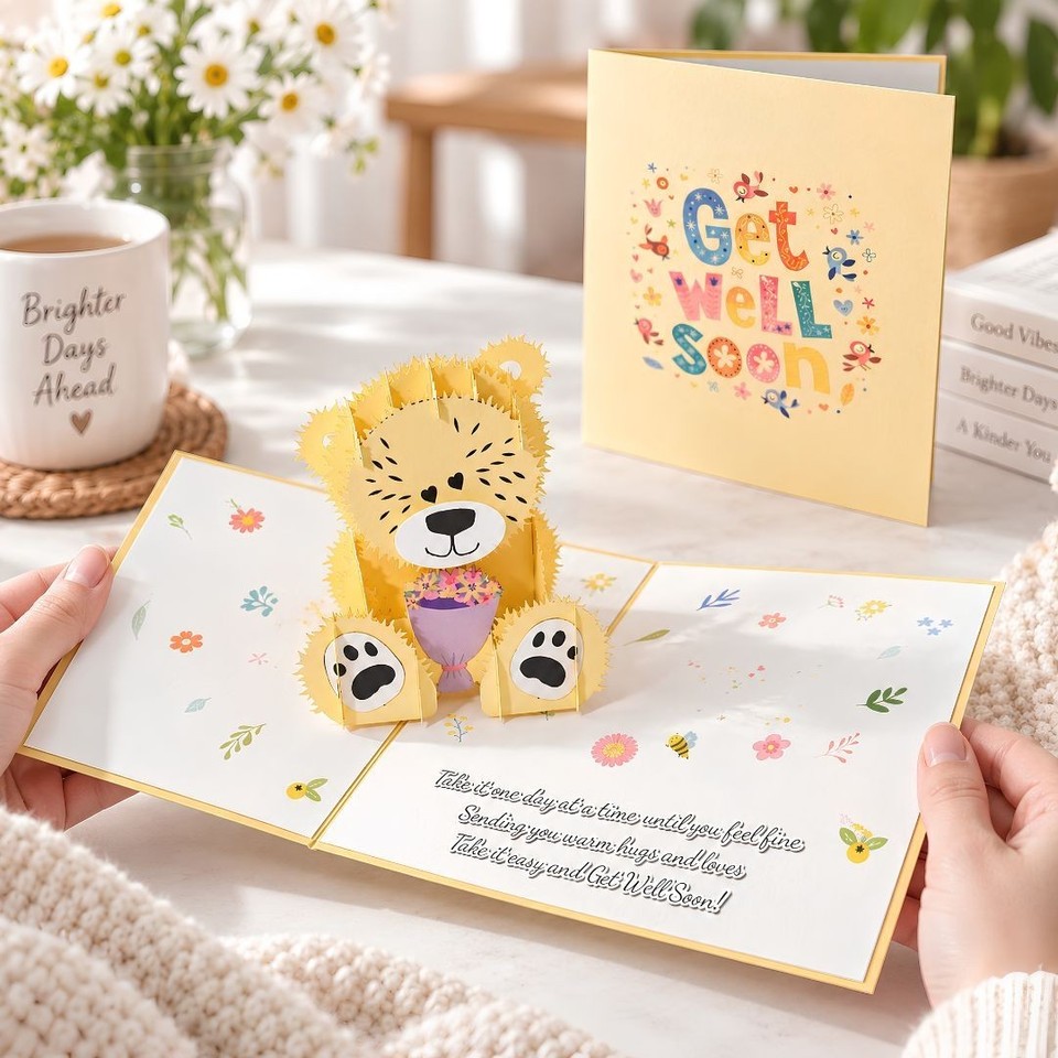 Select Card Inserts Get Well Soon Card, 3D Teddy Bear A5 Pop Up Card with Personal Message ...