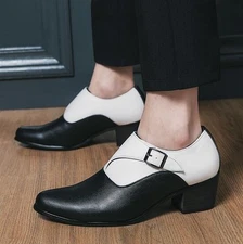 Men's Mid Cuban Heel Oxfords Shoes Monk Strap Dress Formal Leather Fashion 2025