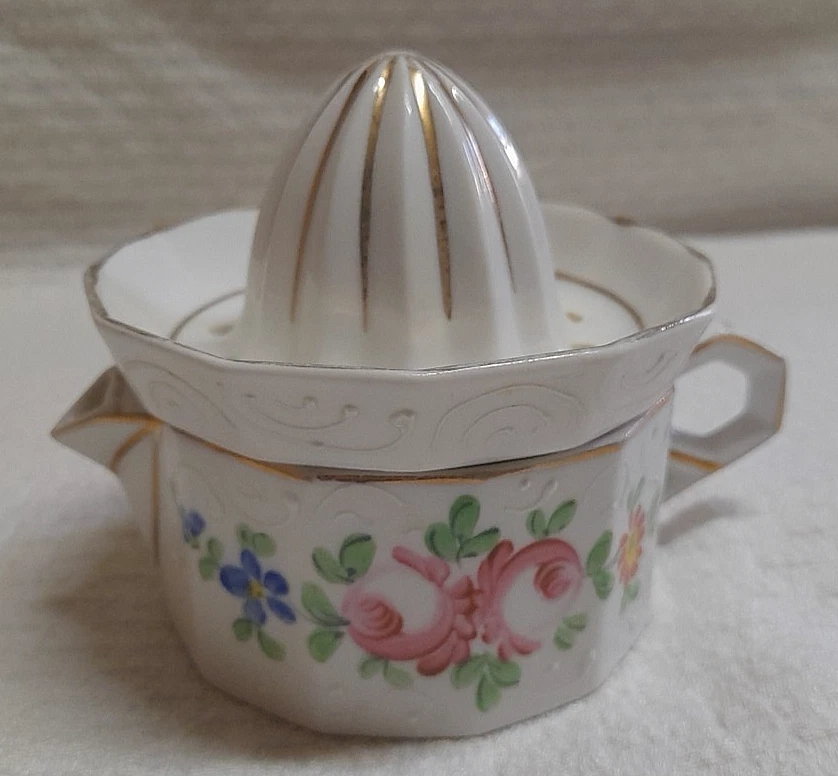 PRESSE AGRUME ANCIEN EN PORCELAINE DE MEHUN DECOR A LA MAIN - Photo 4/4