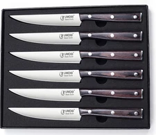 High-End Steak Knives Set of 6, Gift Box - Black Natural Wooden Handle, German S