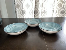 3 Vancasso Bonbon Turquoise Stoneware Pasta Bowls Swirl 8” x 2”