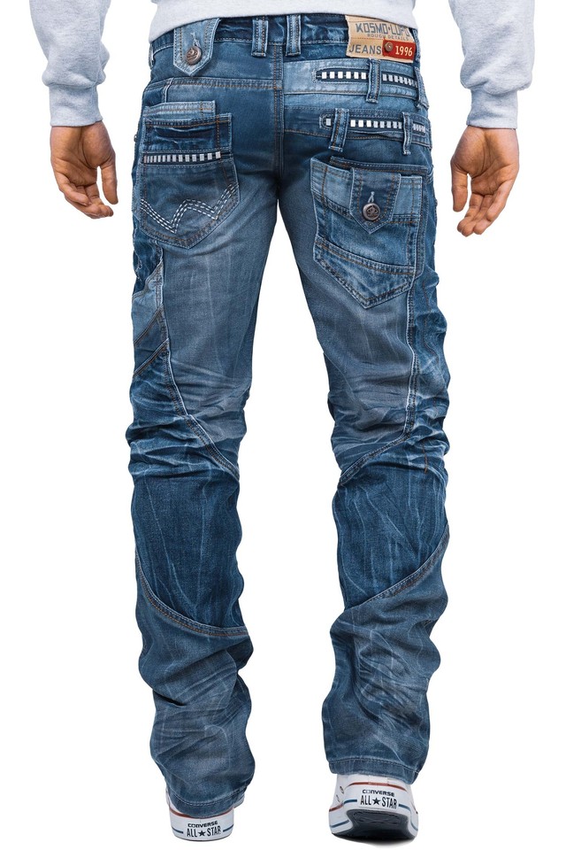 Jeans K&amp;M Kosmo Lupo TORINO Da Uomo Clubwear Denim Blu Tutte Le Taglie