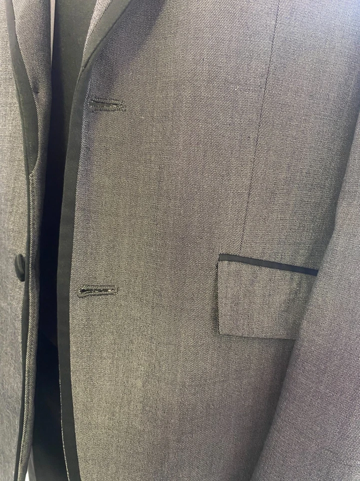 Charcoal Grey Jacket/Blazer with Black Trim Lapel - Work, Wedding, Formal - Image 3 of 4