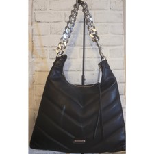 Rebecca Minikoff Women Bag Edie Maxi Black Leather Silver Hardware Hobo Bag Nwot