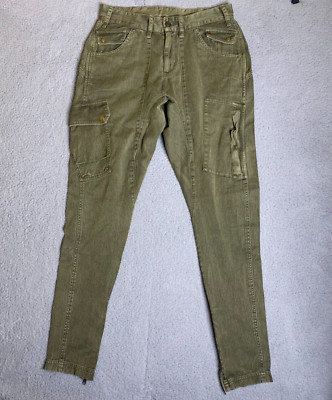 Free People Rule Breaker Slim Pants Womens 4 Green Utility Low Rise Hipster NWT