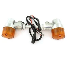 Universal Polished Aluminum Motorcycle Turn Signals - Amber Lens - Dual Filament