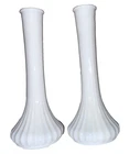 Hoosier Milk Glass Vase Lot Ribbed Bud Vases Vintage 9 inches Tall Vintage Lot 2