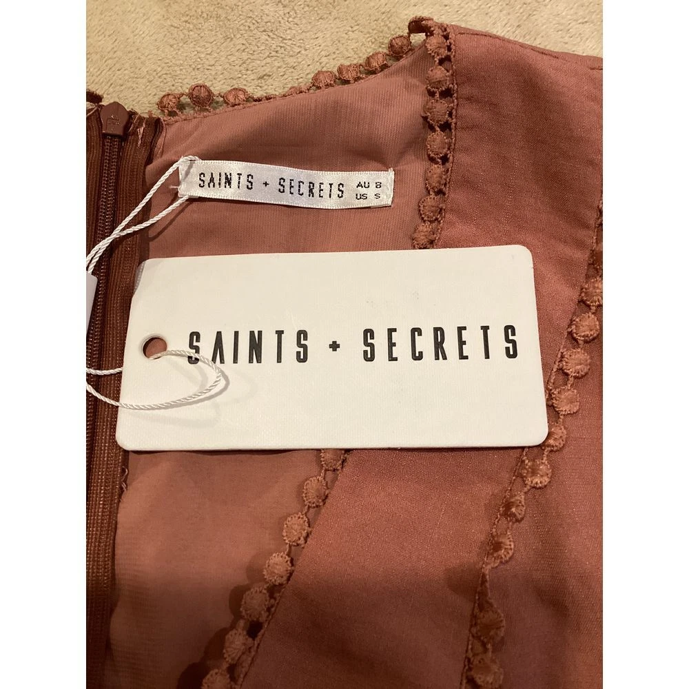 VETEMENTS Mini abito donna Saints + Secrets malva linea A con maniche corte a sbuffo nuovo con etichette