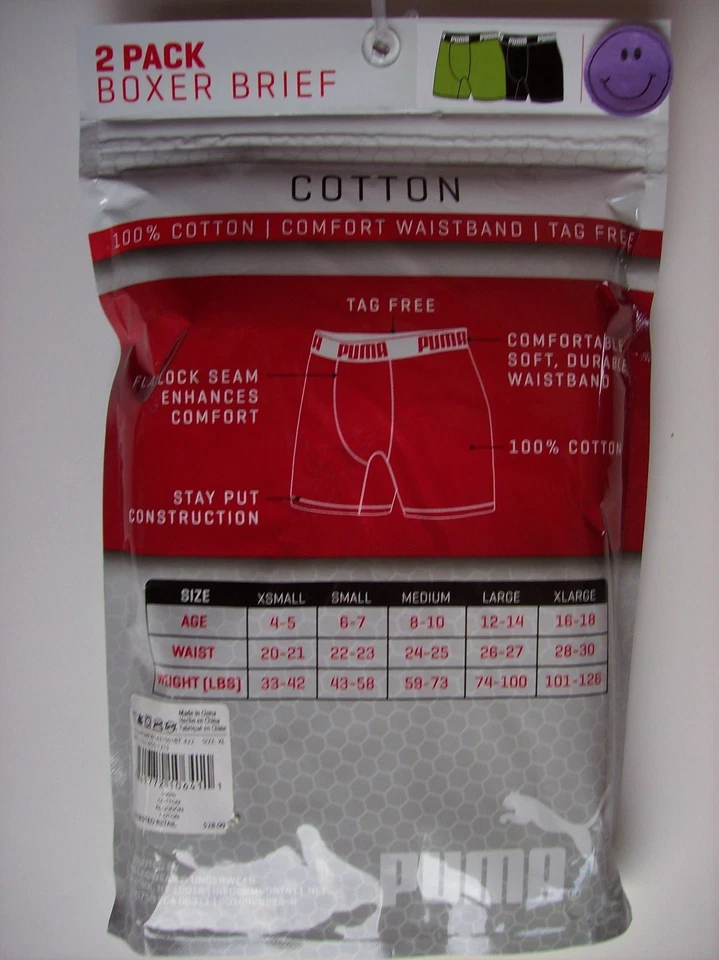 Puma Ropa Interior Calzoncillos 2pk Calzoncillos Boxer Sin Etiquetas Niños Seleccionar Talla Verde Negro  Foto 2 de 3