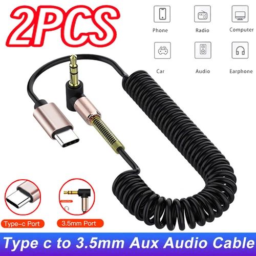 2PCS Type-C Male To 3.5mm Cord Car AUX Music Audio Adapter For iPhone 16 15 Pro