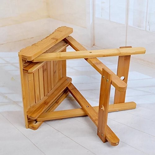 Bamboo Shower Bench Foldable Spa Seat Water Resistant Bath Stool for Indoor Outd - Picture 5 of 6