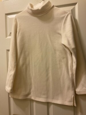Lands' End Ivory Fleece Long Sleeve Turtleneck Shirt Top Women's - Main Image