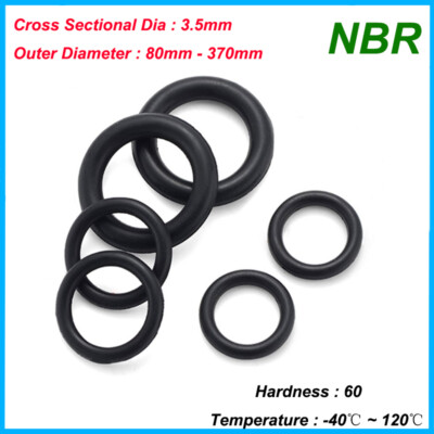 O Ring NBR Nitrile Rubber Oring OD 80-370mm Black Gasket Resistant Seal CS 3.5mm